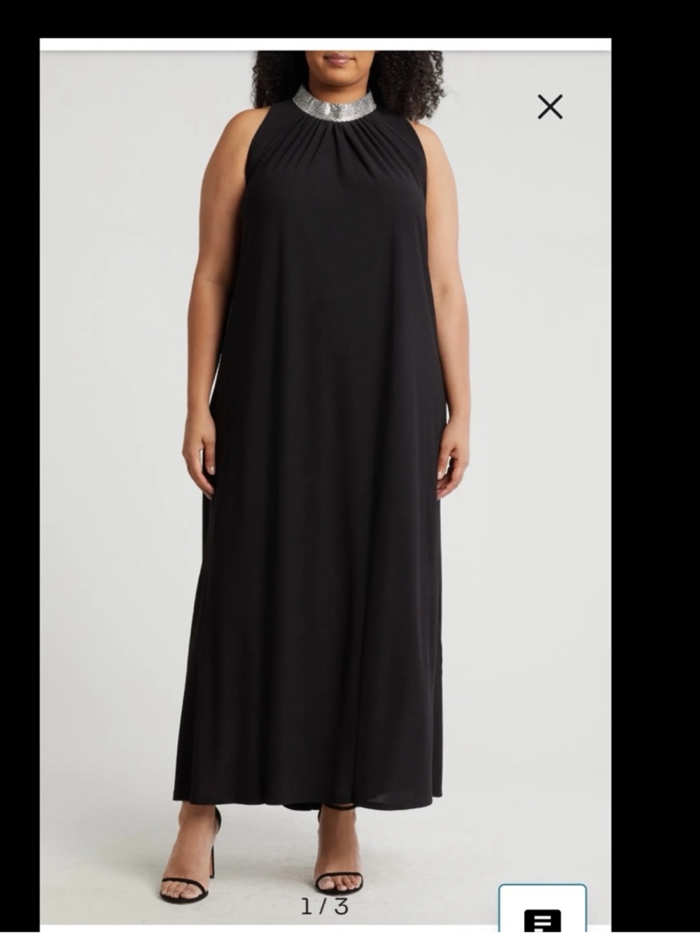 MARINA Black Maxi Halter Dress with Silver Neckline